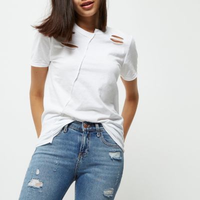 White spliced loose fit T-shirt